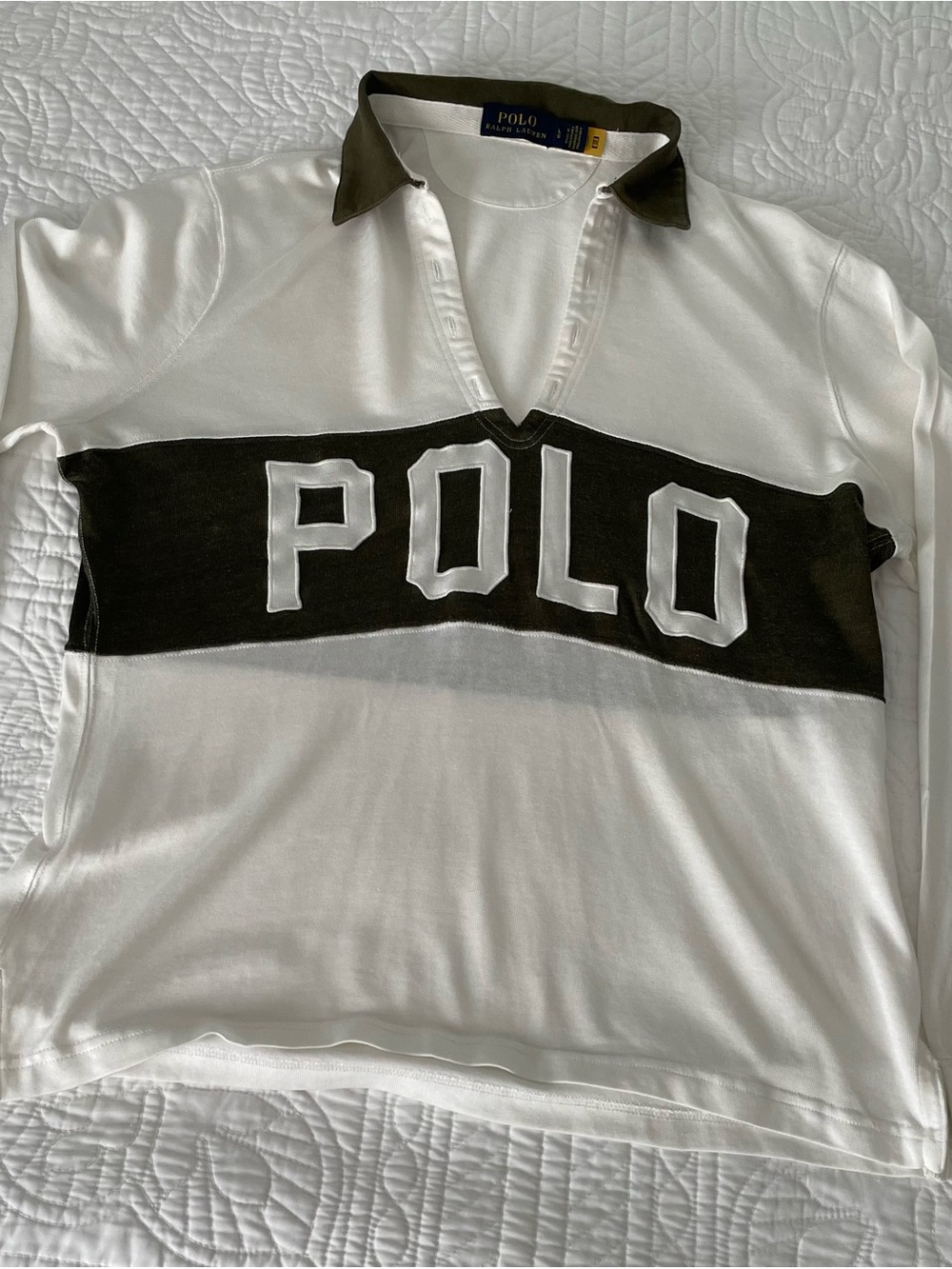 Ralph Lauren White & Dark Green Long-Sleeve Polo Shirt